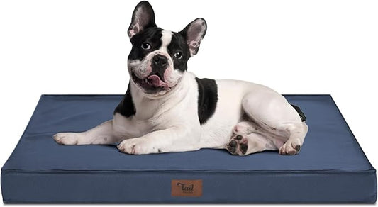 Outdoor Waterproof Dog Bed, Orthopedic Dog Bed for Medium Dogs 30x20 Inch, Egg Crate Foam Pet Bed with Washable Removable Oxford Cooling Cover, Navy