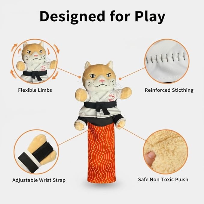 Karate Kitty Puppet, Cat Wrestling Glove with Protective Forearm Sleeve, Cat Wrestling Puppet Hand Biting with Tough Padding, Cats Wrestling Glove Interactive Puppets Toy for Safe Play