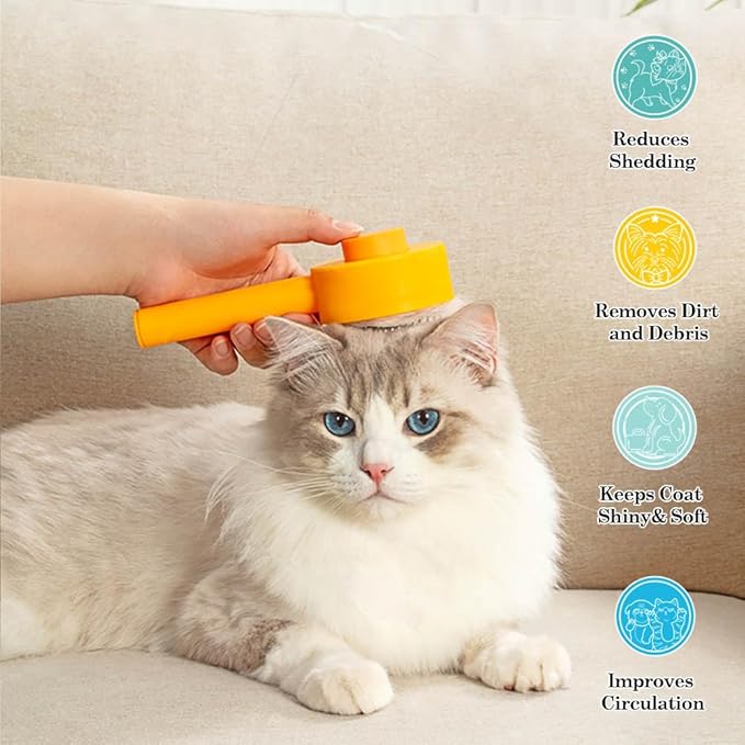 Small Cat Brush for Short or Long Haired Cats Dogs Rabbits, Cute Dog Brush with Release Button for Massage and Removes Loose Fur, Pet Grooming Deshedding Brush