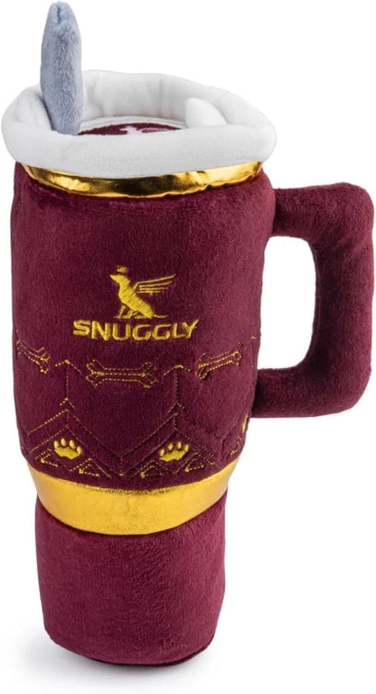 Haute Diggity Dog Holiday Snuggly Cup Plush Dog Toy for Small, Medium & Large Dogs, Interactive Funny Christmas Squeaky Toys, Soft, Durable, Machine-Washable, Safe & Cute Birthday Gift for Dogs, Red