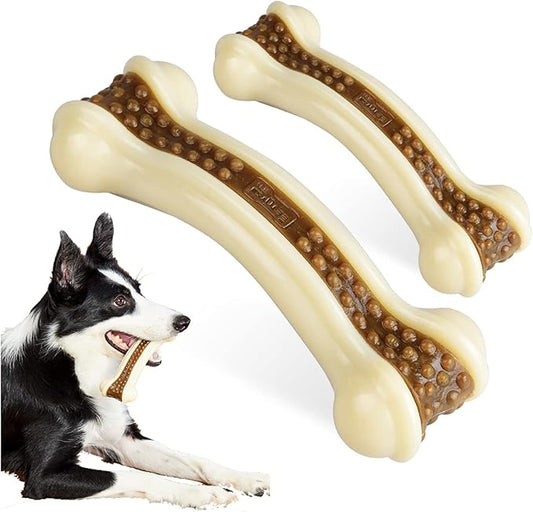 Dog Chew Toys for Aggressive Chewers Large Breed,2 Pack Beef Flavor Indestructible Dog Teething Chew Toys Bones for Large/Medium/Small Puppies,Pet Toy with Nylon