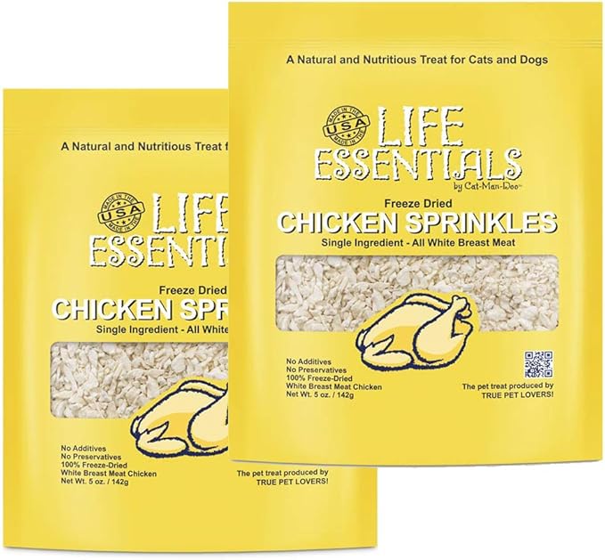 LIFE ESSENTIALS BY CAT-MAN-DOO All Natural Freeze Dried Chicken Crushed Sprinkles Powder for Dogs & Cats - No Fillers, Preservatives, or Additives - No Grain Tasty Treat