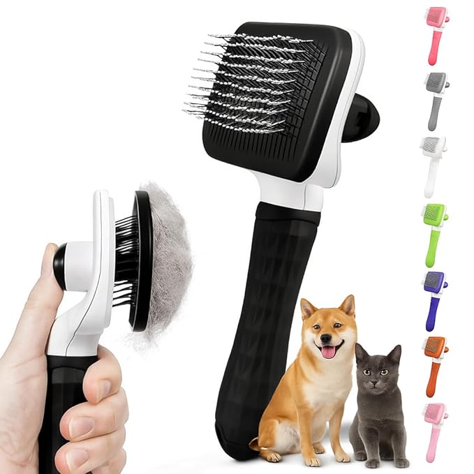 Self Cleaning Slicker Brush, Dog Cat Bunny Pet Grooming Shedding Brush, Easy to Remove Loose Undercoat, Pet Massaging Tool Suitable for Pets with Long or Short Hair (Black)