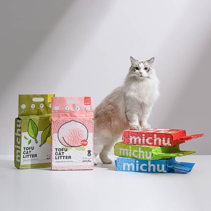 Michu Tofu Cat Litter Natural Clumping Tofu Cat Litter, Fast Clumping and Easily Scoop-able 5.5lb/88oz 5 Scents - Watermelon, 3 Pack