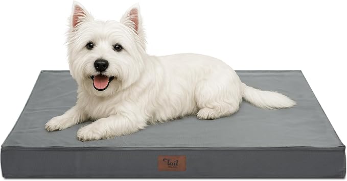Outdoor Dog Bed for Small Dogs & Cats, Waterproof Dog Crate Mat Orthopedic Egg Crate Foam with Washable Removable Oxford Cover, Grey