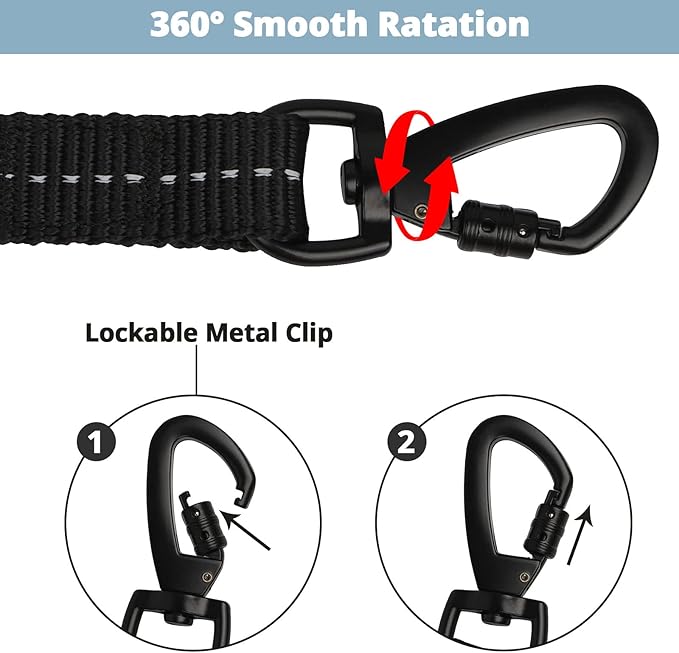 Long Dog Leash 15 FT: Heavy Duty Rope Leashes for Dogs Training with Swivel Lockable Hook Reflective Threads Bungee and Padded Handle - Dog Lead for Large Small Medium Dogs Outside Walking Hiking Grey