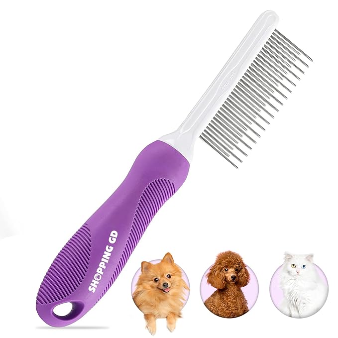 Detangling Pet Comb for Dogs & Cats with Long & Short Stainless Steel Metal Teeth for Removes Tangles and Knots - Detangler Grooming Tool for Dematting Matted Fur.