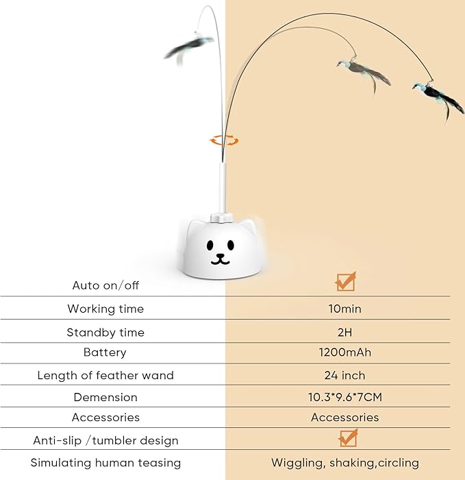 Interactive Cat Toys for Indoor Cats - Automatic Flying Bird Feather Toy, USB Rechargeable Electric Cat Teaser with Strong Suction Base, Smart Motion Activated Self-Play Enrichment Toy for Bored Cats