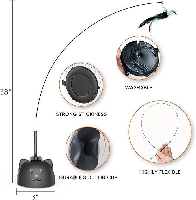 Interactive Cat Toys for Indoor Cats - Automatic Flying Bird Feather Toy, USB Rechargeable Electric Cat Teaser with Strong Suction Base, Smart Motion Activated Self-Play Enrichment Toy for Bored Cats