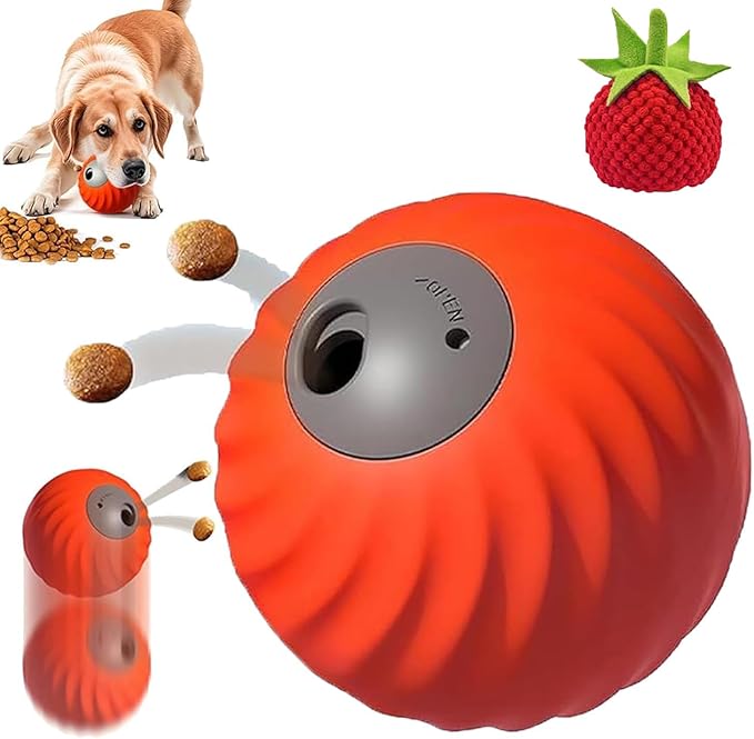 Zoomie Buddy 2.0 Interactive Dog Toys, 2 in 1 Interactive Dog Balls ＆ Pet Feeder, Dog Track Food Leaking Ball, New TPU Rolling Ball for Dogs with Fruit Plush Cover (Orange)