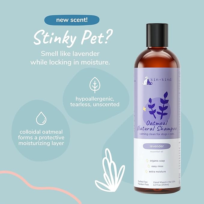 kin+kind Oatmeal Shampoo for Dogs & Cats – Natural Anti Itch Pet Shampoo for Sensitive Skin with Colloidal Oatmeal, Coconut Oil & Olive Oil – Moisturizing Oatmeal Bath for Dry & Itchy Skin – Bundle