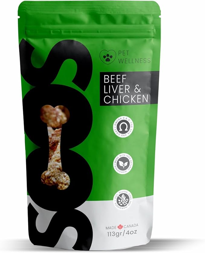 SOOS Natural Beef Liver & Chicken Treats for Dogs & Cats - High Protein, Grain Free, Vitamin Minerals, Healthy Training Treats - 113g