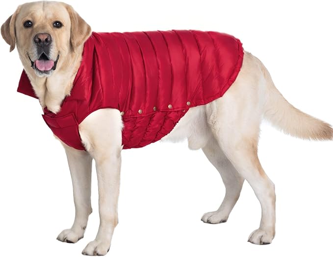 SPACE LION Dog Puffer Jacket, Down Winter Coat, Durable Outdoor Coat for Cold and Windy Conditions, Lightweight & Adjustable Fit Coats for Large Dogs, (Red, Size24/2XL)