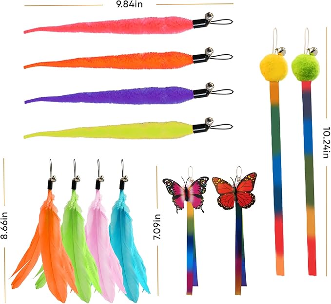 Cat Toys for Indoor Cats, 13 Packs Interactive Cat Wand Toy Set with Feather＆Ribbon Refills, Feather Toys for Exercise, Playtime and Boredom Relief with Kitten
