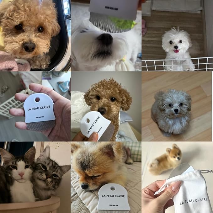 Professional Dog Eye Comb and Cat | Tear Stain Remover for Pets | Round Fine-Tooth Grooming Brush for Gentle Facial Cleansing | Easy Eye Gunk Remover | Includes Bag