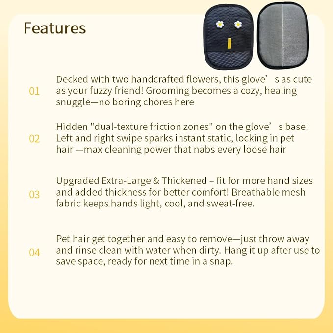 Reusable Electrostatic Pet Hair Removal Glove for Dogs & Cats, Extra Large Thickened Pet Grooming Magic Mitt for Furniture, Sofa & Clothes