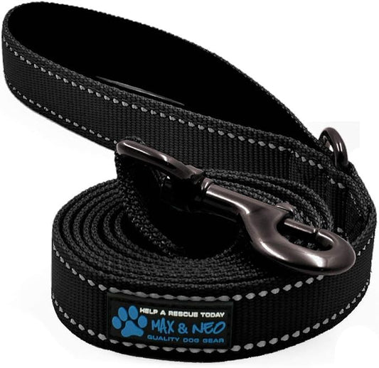 Max and Neo Small Dog Leash - Reflective Nylon, Donates to Dog Rescue (Black, 6x5/8)