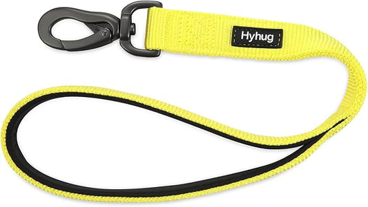 Hyhug Nylon Short Dog Leash with Soft Padded Handle, Single Handle Leash, Durable Heavy Duty, Ideal for Anti-Pulling Dog Training,Perfect for Large Medium Small Breeds (18 Inches, Luminous Yellow)