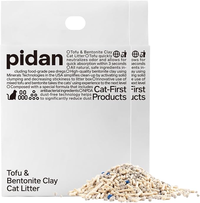 pidan Mix Cat Litter,Tofu Cat Litter with Bentonite 70%:30%,Absorbent and Fast Drying,Flushable Tofu Litter,Selected Quality Pea Dregs,5-Fold Water Absorption,Strong Clumping（5.3lb×2bags）