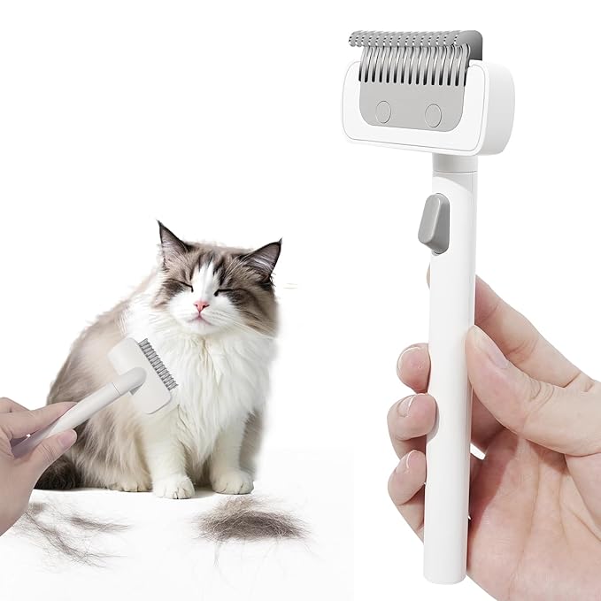 Furgo Cat Brush for Long Haired Cats, Pet Grooming Brush for Matted Fur & Loose Hair, One-Click Hair Removal, Skin-Friendly, Deshedding & Dematting Comb for Cats & Small Dogs