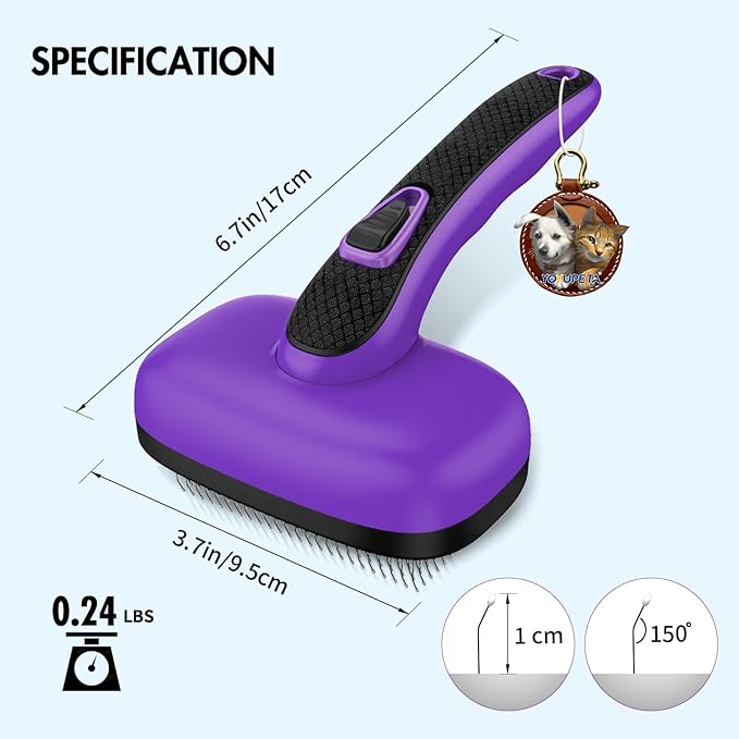 Dog Brush Kit - Self-Cleaning Slicker Brush with Bath Brush & Undercoat Rake | Deshedding Tools for Large - Small Dogs & Cats, Professional 3-in-1 Pet Grooming Set for Heavy Shedding, Purple