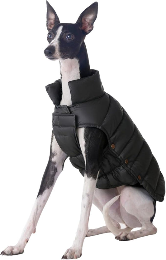 SPACE LION Dog Puffer Jacket, Down Winter Coat, Durable Outdoor Coat for Cold and Windy Conditions, Lightweight & Adjustable Fit Coats for Medium & Large Dogs,(Black, Size18/L+)