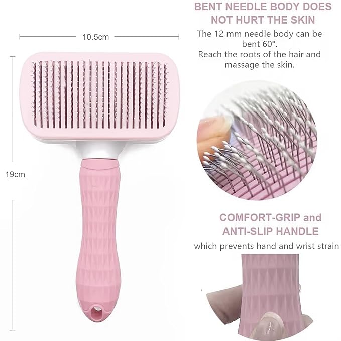 Self Cleaning Slicker Brush, Dog Cat Bunny Pet Grooming Shedding Brush, Easy to Remove Loose Undercoat, Pet Massaging Tool Suitable for Pets with Long or Short Hair (Baby Pink)