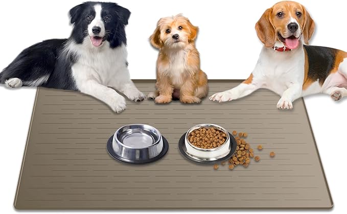 1.5MM Super Thick Dog Food Mat, 40"x30" Silicone Dog and Cat Mats for Food and Water Bowls, Waterproof Pet Feeding Mat for Contain Spills Protects Floors, Multiple Colors & Sizes for Pets, Brown