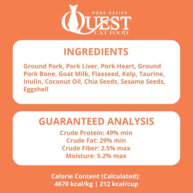 Quest Cat Food Freeze-Dried Raw Bite-Sized Nuggets - Pork Recipe - Raw Food for Cats - 10 oz