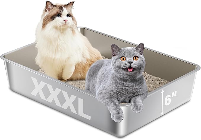 Stainless Steel Litter Box, 28" X 20" X 6" Steel Litter Box XXL No Smell, Extra Large Metal Litterbox for Big Cat, Multiple Cats, Non Stick, Easy Cleaning