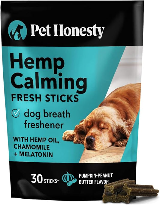 Hemp Calming Fresh Dental Sticks – Dog Dental Treats & Chews for Occasional Anxiousness and Fresh Breath – Hemp for Dogs to Promote Calm, Reduce Plaque + Tartar, and Support Relaxed Behavior – 30 Ct