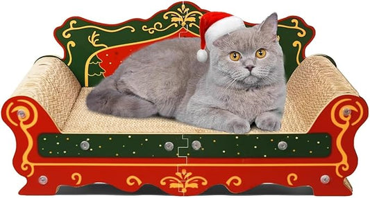 Scratching Sofa,Christmas Theme Couch Shaped Thick Scratching Cardboard, Lounge Bed for Indoor Rest&Play, Sofa Scratcher Pad (Red, 23" L X 12.2" W X 10.7" H)