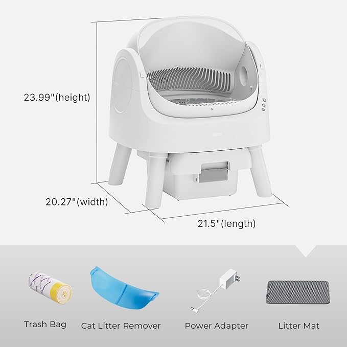 PetPivot Self Cleaning Litter Box, Open Top Automatic Litter Box for Multiple Cats, Multiple Layer Safety Protection, Liners and Mat Included, White