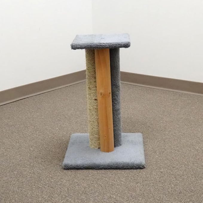 Coastal Charm Premier Triple Cat Scratcher - Multi-Surface Scratching Post with Sisal, Wood, and Carpet Gray