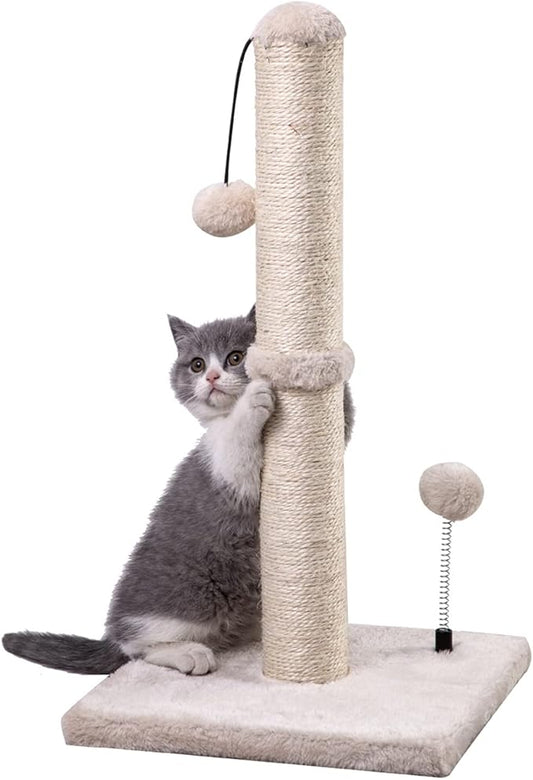 MECOOL Cat Scratching Post Premium Basics Kitten Scratcher Sisal Scratch Posts with Hanging Ball 22in for Kittens or Smaller Cats (22 inches for Kitten, Beige)
