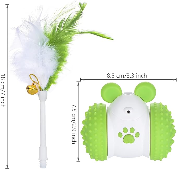 Interactive Cat Toy – Automatic Motion-Activated Cat Ball with Feathers & Jingle Bell, 360° Rotating, Rechargeable 2000mAh Battery, LED Light, Night Auto-Off – Ideal for Indoor Cats (Purple)