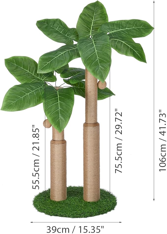 29.7inch Cat Scratching Post,Cat Scratcher Cat Tree with 2 Sisal Scratching Poles & 2 Interactive Dangling Balls,Cats Scratching Posts for Indoor Kitten & Adult Cats (2 Posts Banana Tree)