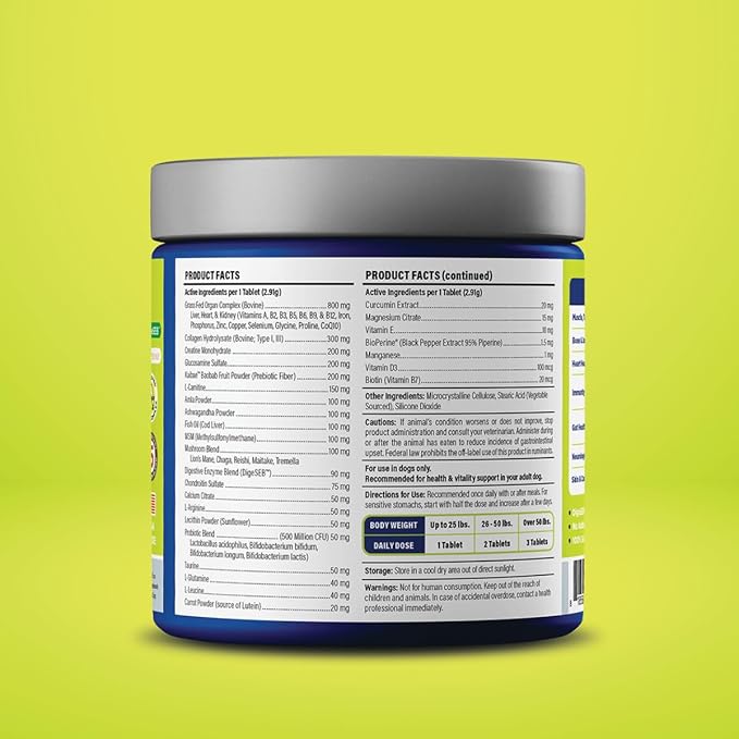 Vetericyn All-in 1 Multifunctional Dog Supplement | Digestive Enzymes + Glucosamine and Chondroitin for Bone and Joint Support + Vitamins, Antioxidants, Prebiotics, Probiotics, and Omegas. 90 Count