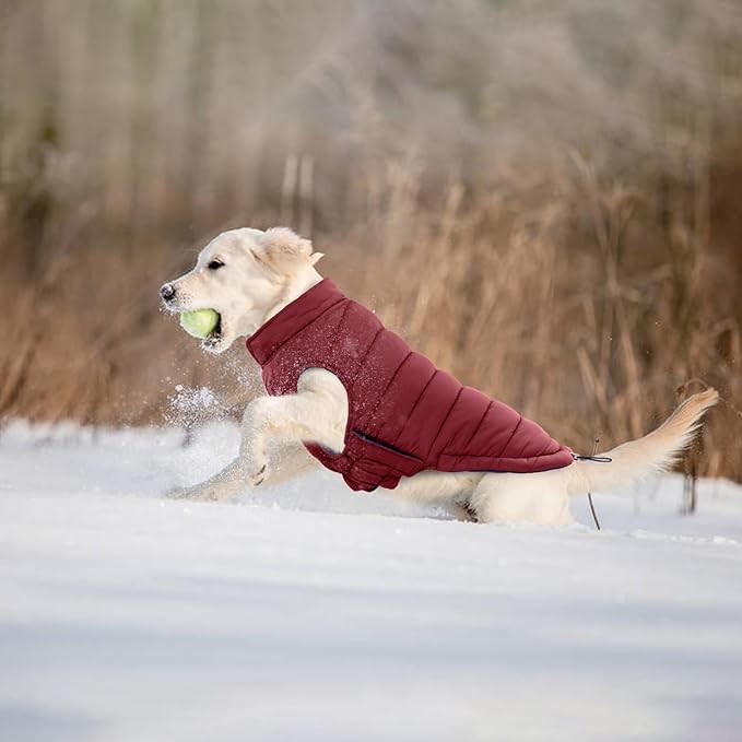 Lelepet Reversible Dog Coat Waterproof Dog Jacket Windproof Puffer Vest for Winter Warm Lightweight Coats for Large Dogs Adjustbale Hook & Loop Pet Apparel with Leash Hole, Pitbull, Wine Red, XL