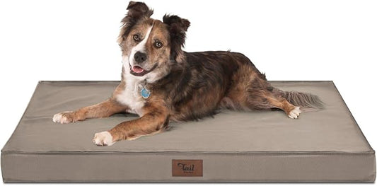 Large Outdoor All Weather Dog Bed, Waterproof Pet Bed for Large Dogs, Orthopedic Egg Crate Foam with Washable Removable Oxford Cooling Cover, 36x27 Inch, Khaki