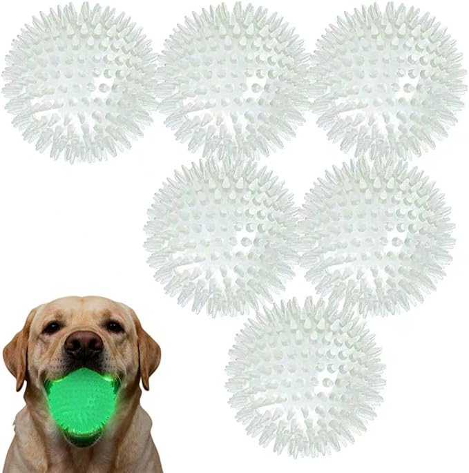 petizer 6 Pack 3.5’’ Glow in The Dark Bouncy Balls - Squeaky Dog Toy Balls, Spiky Durable Floating Pool Ball, Fetch Toy for Medium Large Dog Teething Chew (3.5’’, Medium/Large)