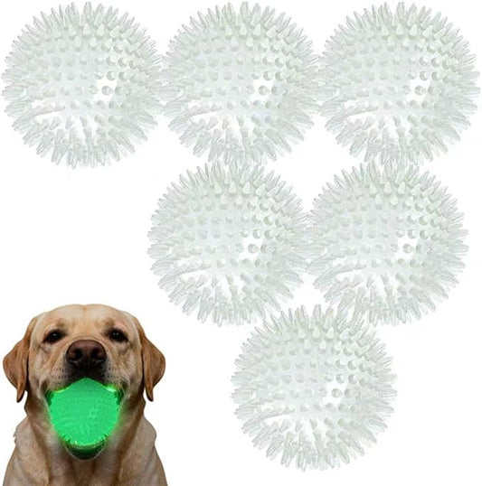petizer 6 Pack 3.5’’ Glow in The Dark Bouncy Balls - Squeaky Dog Toy Balls, Spiky Durable Floating Pool Ball, Fetch Toy for Medium Large Dog Teething Chew (3.5’’, Medium/Large)