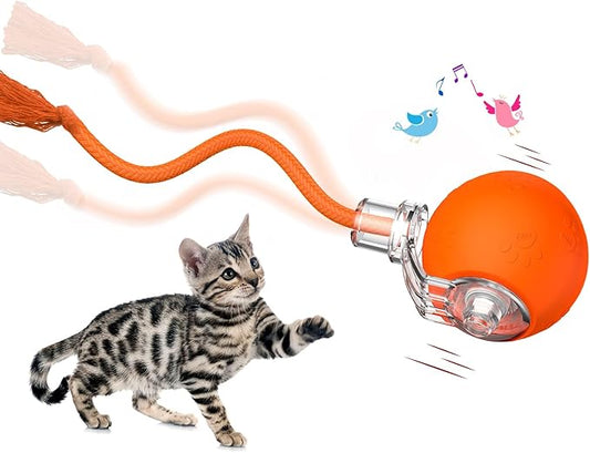 Interactive Cat Toys, Automatic Moving Cat Toys for Bored Indoor Adult Cats, Fast Rolling, Chirping & Motion-Activated Kitty Toys, Fun Gift for Cats with Speedy Tail 2.0, USB Rechargeable (Orange)
