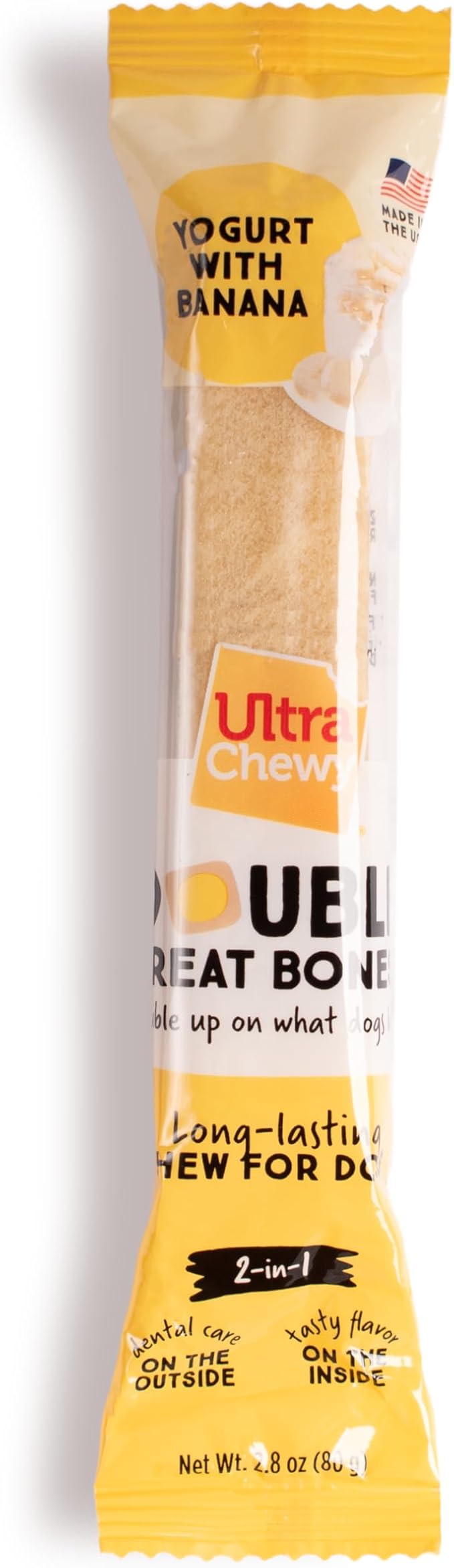 Ultra Chewy Yogurt Double Treat Bones: Strawberry, Blueberry and Banana, Long-Lasting Dog Treats Made in USA for Large and Small Breeds, Highly Digestible (2 Packs)