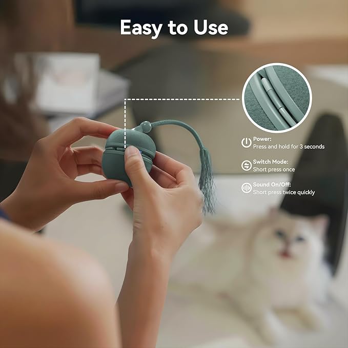 2 in 1 Interactive Cat Toys for Indoor Cats - Wicked Ball Duo2 Automatic Cat Toy, Rolling Ball & Spinning Top, Electric Cat Toy Balls with Chirping Sounds & Speedy Tail, Moving Kitten Toys