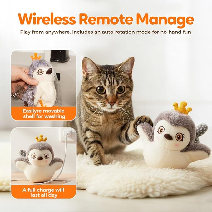 Flapping Bird Cat Toy, 2026 Upgrade Simulated Chirping Bird Cat Toy Flapping Wings, Rechargeable Toy for Indoor Cats (Gray)