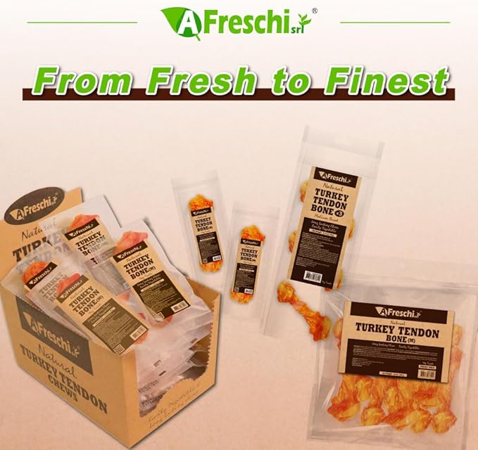 AFreschi Turkey Tendon of Dog Bones Shape, USA-Sourced, Limited-Ingredient, Rawhide-Free, Long-Lasting, All-Natural Dog Treats for Medium Dogs, 3 Count Pack (M)