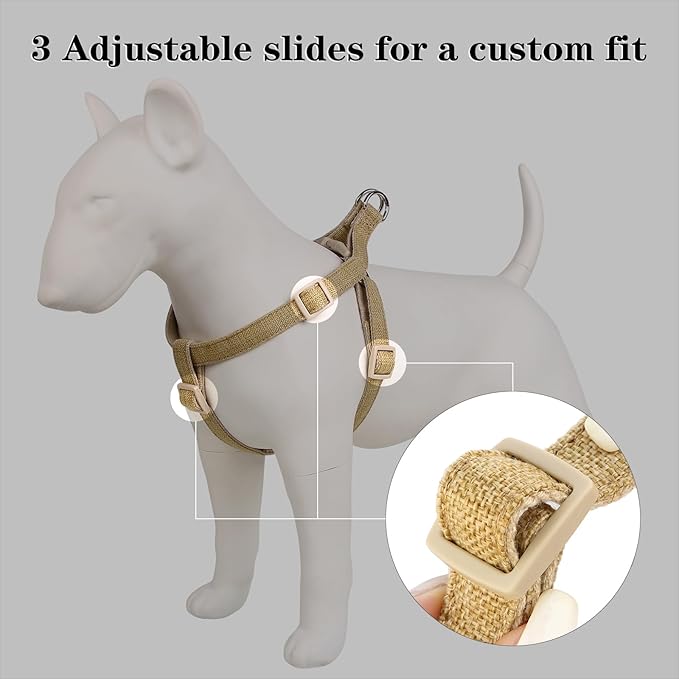 Plutus Pet Cotton Hemp Step in Dog Harness, Sustainable, Lightweight and Escape-Proof, Quick Fit Dog Harness for Puppy Small Medium and Large Dogs, Khaki, M