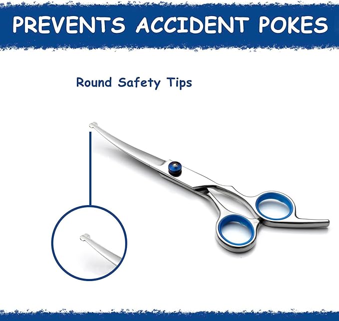 Dog Grooming Scissors - Maxshop 7 Inch Professional 2 Pack Heavy Duty Titanium Stainless Steel Pet Grooming Scissors Kit Rounded Tip Hair Cutting Curved Scissors Thinning Shears for Dogs and Cats