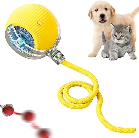 Yilia Interactive Rolling Cat Dog Ball Toy, Upgrade Automatic Moving Cat Toys, Self Rolling Dog Ball Interactive Cat Toys, Smart Automatic Electric Balls Toys for Bored Cats Dogs (Yellow)